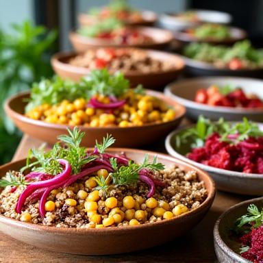 Veganes Buffet 'Eiger' mit Linsen-Curry und Quinoa-Salat